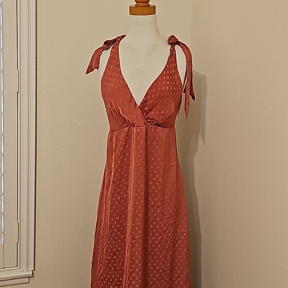 Show Me Your Mumu Arlene Dress Sangria Halter Silky Dots Print Midi High Waist …